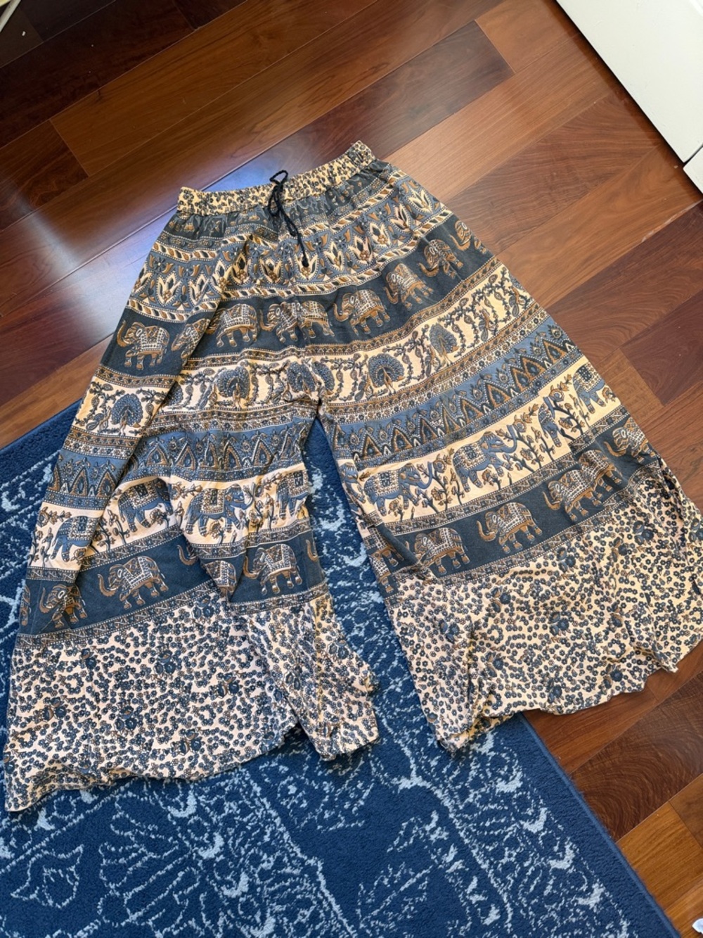 Bohemian Elephant Print Wide-Leg Pants 38”